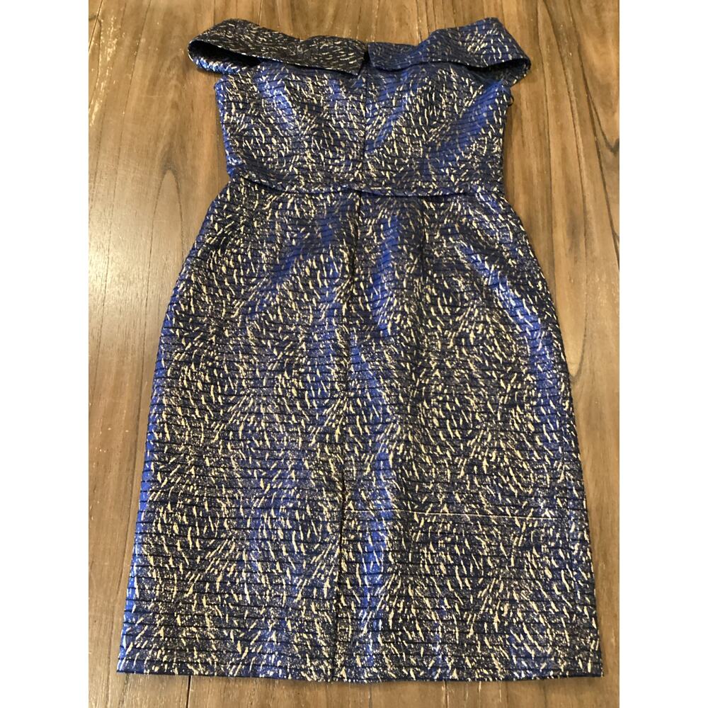 Teri Jon by Rickie Freeman Jaquard Stripe Off the Shoulder Sheath midi Dress 10 - Picture 5 of 9